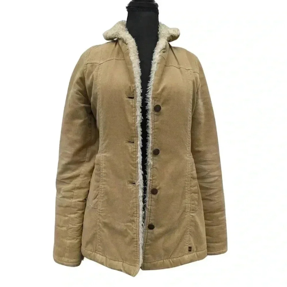 ABERCROMBIE & Fitch | Vintage Tan Sherpa Fleece Jacket Button Front Size XSmall.